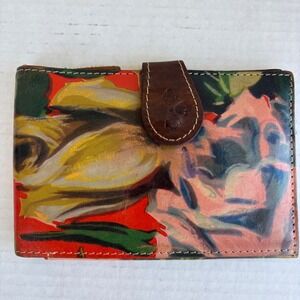 Patricia Nash Floral Italian Leather Passport Wallet Travel Case Brown Multi